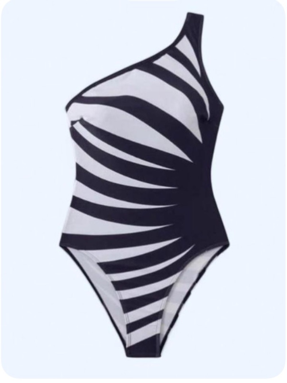 One-Shoulder Black & White Stripe Sculpting One-Piece Swimsuit